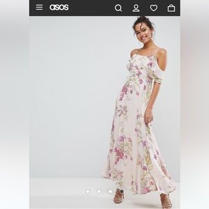 ASOS Floral Print Maxi Dress with Ruffle Cold Shoulder